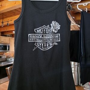 Harley-Davidson Black Tank with Silver Logo and Rose